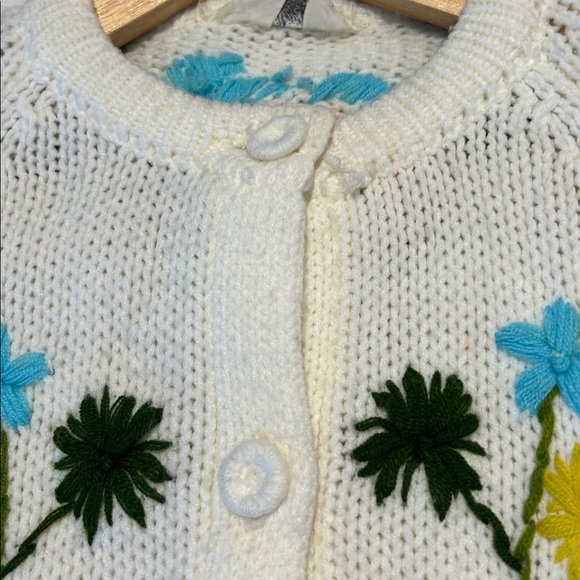 Vintage Acrylic Embroidered Floral Sweater Cardigan Made in Korea Size M - L - Picture 9 of 13